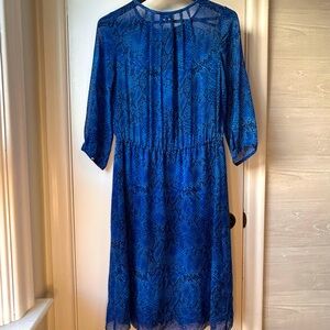 Babaton 100% Silk Animal Print Dress Blue